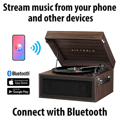Victrola Liberty – Bluetooth Record Player – 5-in-1 Turntable with Vinyl Stream, FM Radio, USB Playback, Built-in Speakers, Use as Stand or Tabletop Player (Espresso) - Les Beatles, Paul McCartney, John Lennon, RIngo Starr, George Harrison Victrola Liberty – Bluetooth Record Player – 5-in-1 Turntable with Vinyl Stream, FM Radio, USB Playback, Built-in Speakers, Use as Stand or Tabletop Player (Espresso) – Image 3
