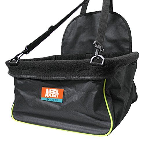 Animal Planet Puppy Booster Car Seat Cover For Small Dogs - Portable, Foldable, Collapsable Pet Car Carrier With Safety Leash - 12Lbs & Under - Black W. Green Trim #TOP2