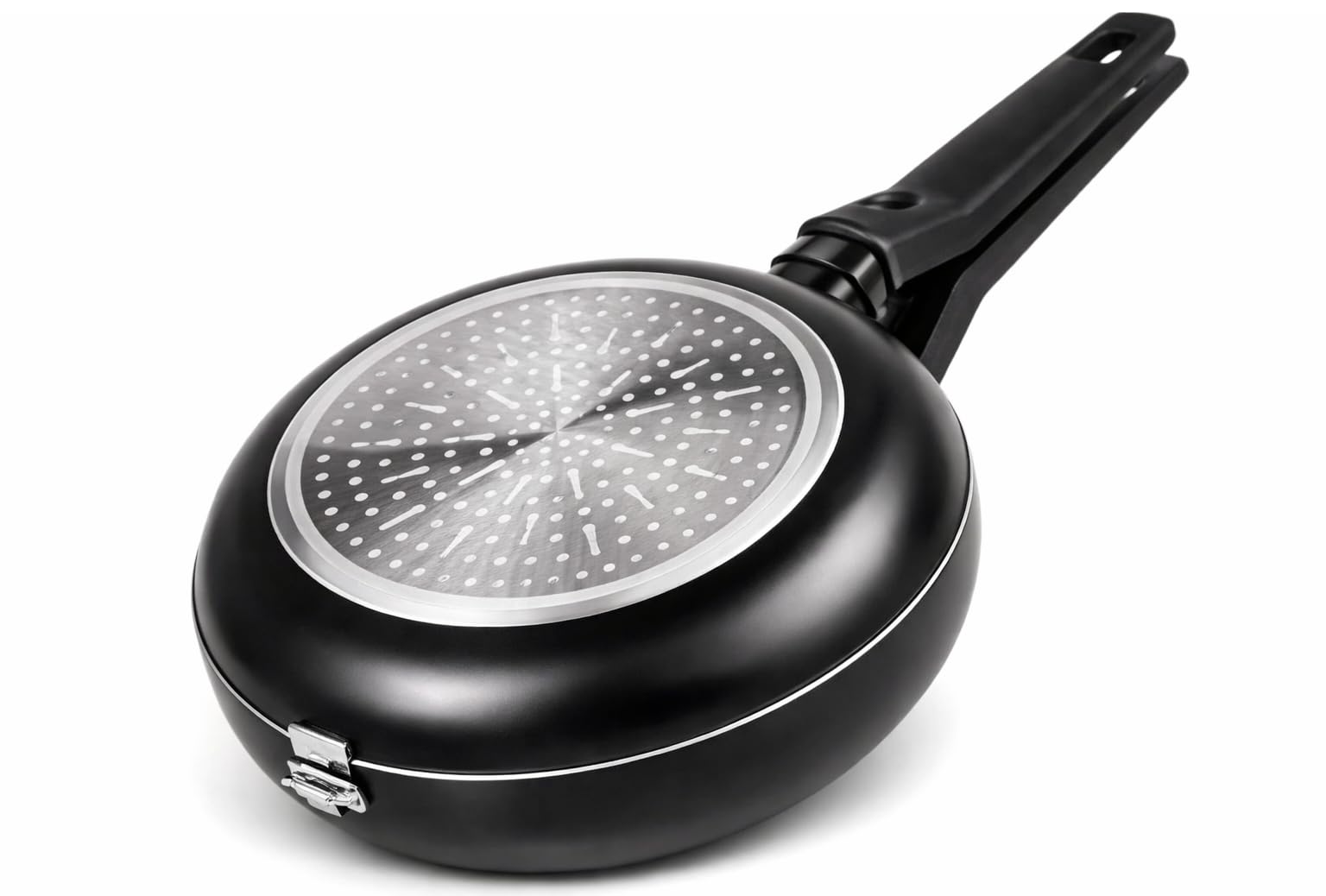 LS Kitchen - Doble Sartén Voltea Tortillas Volteo Fácil y Seguro - Sarten para Tortilla Patatas Jugosa - Sarten Doble para Tortillas - Vitro e Inducción - Diámetro 24 cm - Negra