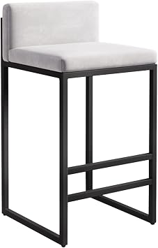 Velvet Bar Stools with Low Back Mid-Century Modern Upholstered Armless Bar Chairs for Kitchen Island Home Pub White + Black Sitting Height 75cm