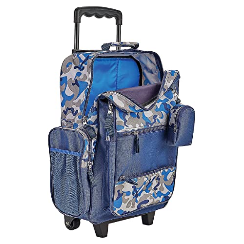 Lillian Vernon Personalized Rolling Luggage for Kids Blue Camo Design, 5\" x 12\" x 20\"H