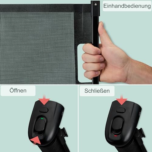 Relaxdays Treppenschutzgitter ausziehbar, Öffnungsbreite 70-140 cm, Bohrmontage, Kinder & Hunde, Türschutzrollo, schwarz