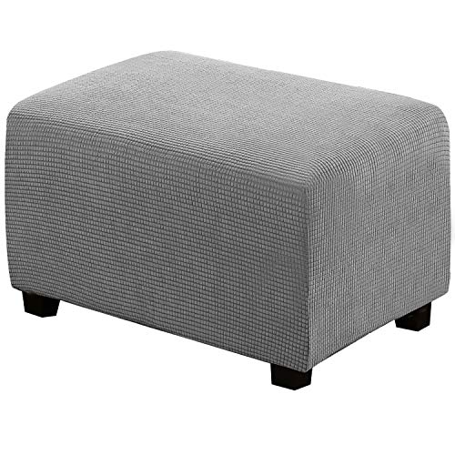 Image of H.VERSAILTEX Ottoman Cover Slipcover Rectangle Fit Length 33 inch-38 inch Footrest Sofa Slipcovers Stool Cover Footstool Protector Covers Feature Stretch Thick Soft Jacquard Fabric Removable Washable - Dove