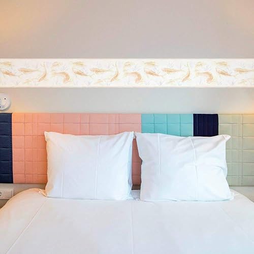 Miniatura 2 de Dundee Deco BD6105 - Borde de papel tapiz prepegado, perla náutica, beige, rosa, verde claro, pez en borde de pared de estanque, diseño retro, 15