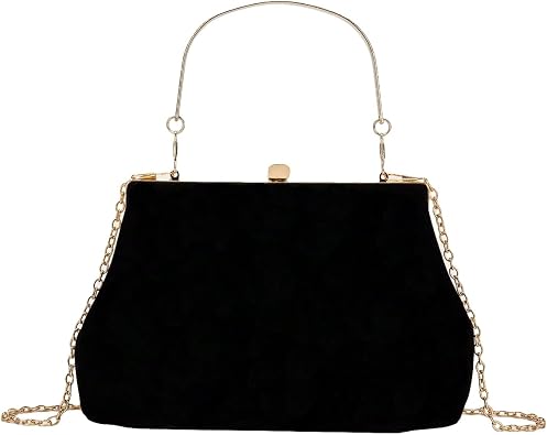 OYOANGLE Womens Kiss Lock Top Handle Solid Evening Bag Chain Shoulder Strap Glamorous Clutch Purses