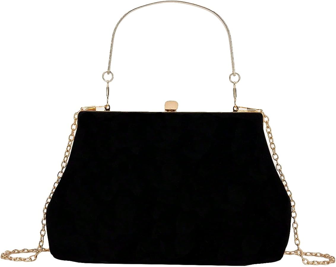 OYOANGLE Women's Kiss Lock Top Handle Solid Evening Bag Chain