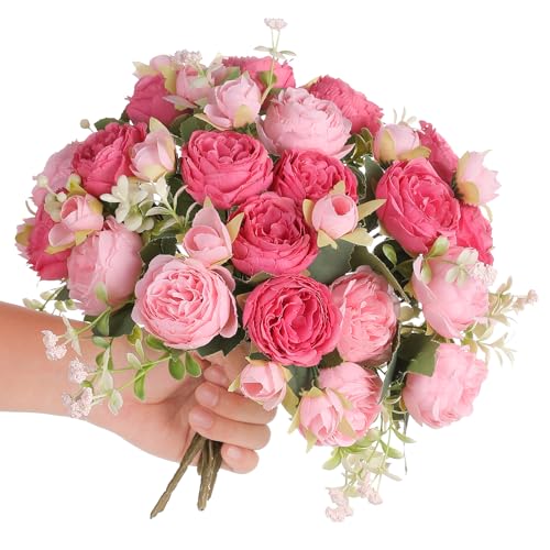 Muorruo 2 Bouquets de pivoines artificielles, Fleurs en Soie Rose, Bouquets de pivoines pour Mariages, décorations de Table, Arrangements Floraux, décoration...