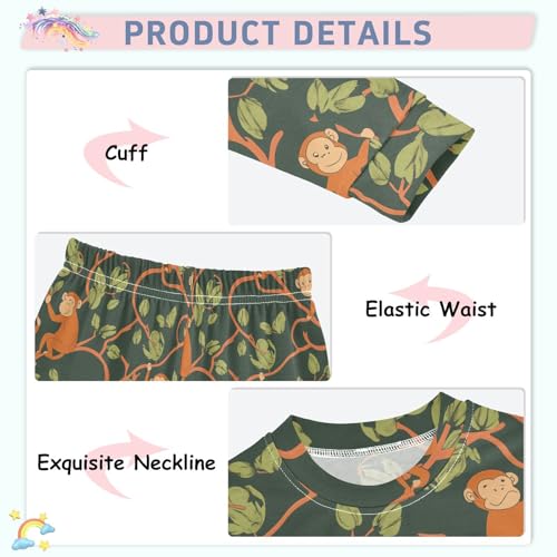 Fustylead Cute Monley in Jungle Cotton Pajamas Long Sleeve Sleepwear Lounge Set4