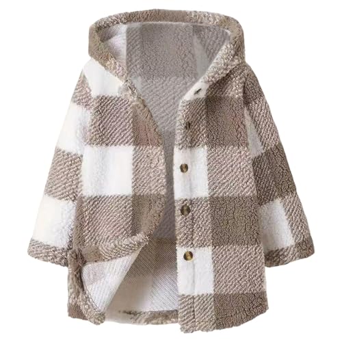 Girls Cute Flannel Plaid Button Down Top with Pockets Long Sleeve Hooded Jacket Lightweight Fall Winter Clothes