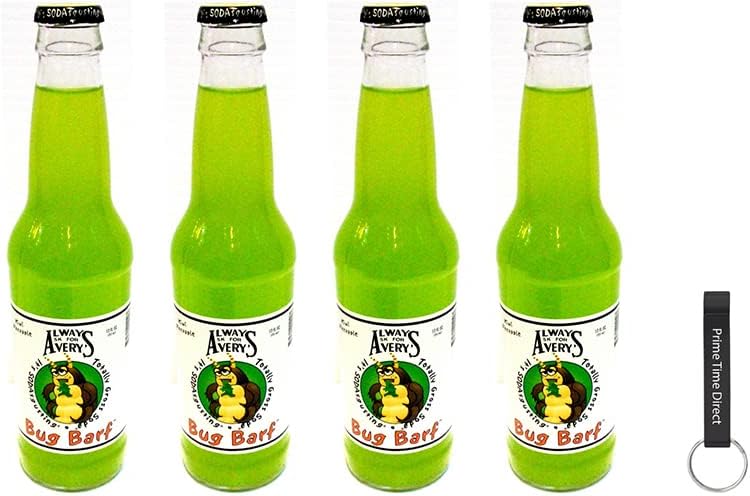 Always ask for Avery's "Totally Gross" Bug Barf Soda 12 oz (Pack of 4) Bundle with PrimeTime Direct Keychain Bottle Opener in a PTD Sealed Bag