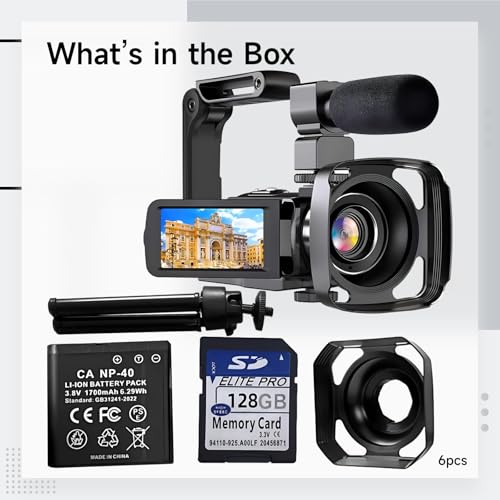 Image of Video 4K Camera Camcorder 56Mp Digital Recorder Microphone 128G Card Handheld Stabilizer Lens Hood 18X Zoom Tripod Ir Night Vision 3 Touch Screen 2 Batteries