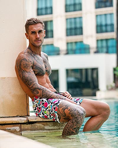 Cherry White Swim Shorts (3" and 5") - 4 Way Stretch, Quick Dry, Chlorine Resistant, Built in Compression Liner (US, Alpha, Medium, Regular, Regular, 5" Inseam, White)4