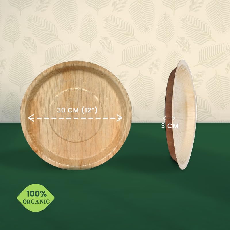 Just a leaf [12 Inch, Pack of 50 Round Organic Disposable Plates | Palm Leaf 100% Natural, Eco-Friendly Biodegradable & Bamboo Wood Plates for Wedding, Events, Parties & Picnic Plate (Size - 30.4Cm) 3
