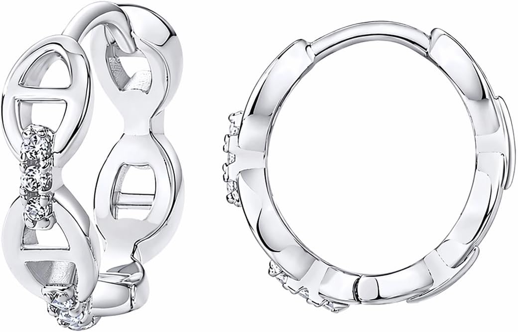 PAVOI 14K Gold Plated Sterling Silver Posts Cubic Zirconia Chained Huggie Earrings for Women | Small CZ Chain Hoops