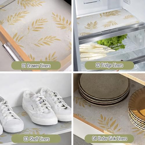 Image of SHOPPOFOBIX Fridge Mats, EVA Food Grade Washable Anti Slip Mat /Sheet for Fridge, Shelf Liner, Table, Kitchen Drawer mat (Leaf)