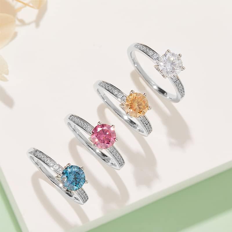 White/Pink/Yellow/Green/Black/Blue Moissanite Rings Wedding Promise Ring for Women 18K White Gold Plated 925 Sterling Silver D Color Moissanite Engagement Rings Christmas Gifts for Her(Size 5-10)