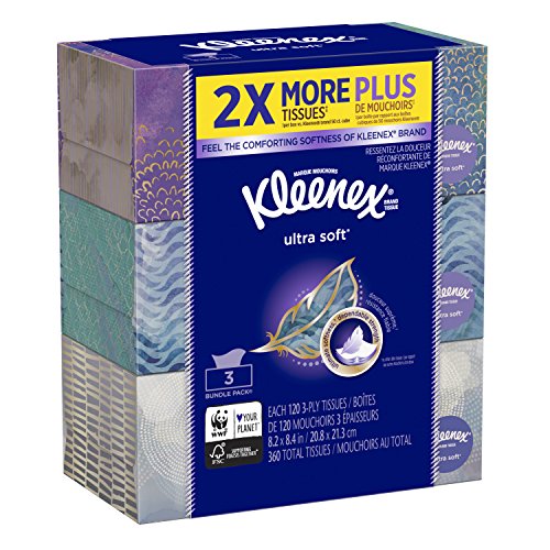 Image of Kleenex Ultra Soft & Strong Facial Tissues, 120 Tissues per Flat Box, 3 Pack