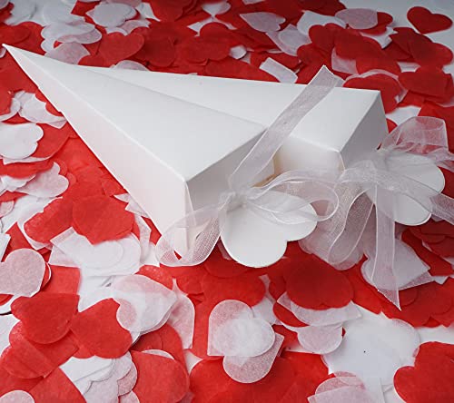 RUIYWEN 50 Conos Arroz Boda Cajas de Caramelos Dulces para Regalos Cumpleaños Bautizo Recuerdos Decoración Fiesta (Corazón, 17x4x4cm, Blanco)