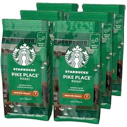 STARBUCKS Pike Place Roast, Medium Roast, Whole Bean Coffee 6 x 200g | Premium Starbucks Coffee beans. Whole Coffee Beans
