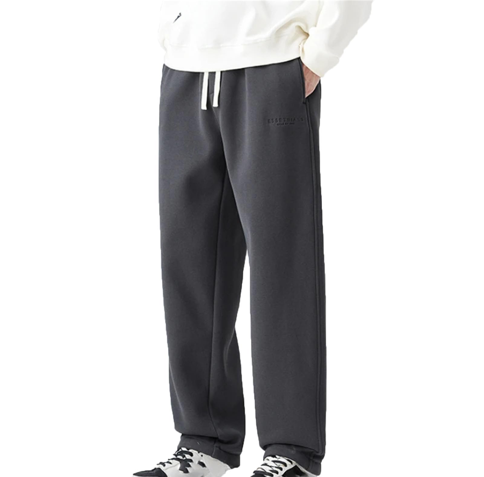 Dcvmvmn Mens Winter Casual Thicked Sweatpants Drawstring Solid Straight Trousers Running Jogger Pants
