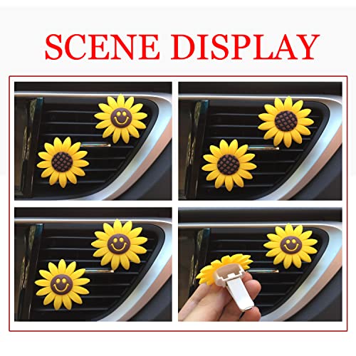 Image of Sunflower Vent Clip Car Air Freshener, 2PCS Car Diffuser Air Conditioner Outlet Charms, Auto Air Vent Perfume Holder Cute Decoration, Automotive Trim Fragrance Gift Accessories for Women Girls