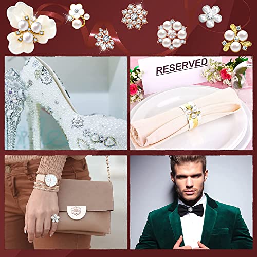 Qililandiy 22 Pieces Pearl Rhinestone Buttons Rhinestone Faux Pearl Embellishments Pearl Brooch Alloy Floral Charms Pendants for Jewelry Making