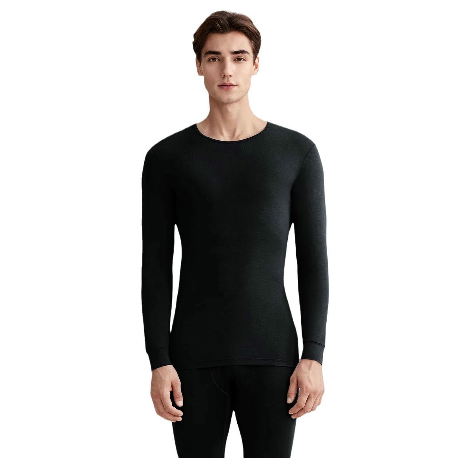 Intimo Termico Cappotto Autunnale in Fibra di bambù E Abito Lungo per Uomo Donna, Girocollo Stile Sottile-Grigio Ferro (Stile Maschile)-3XL (140-160 Libbre)