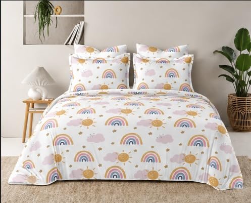 Image of Microfibre Printed Bed Kids Room Bedsheet with Pillow Covers (Peach, Double)