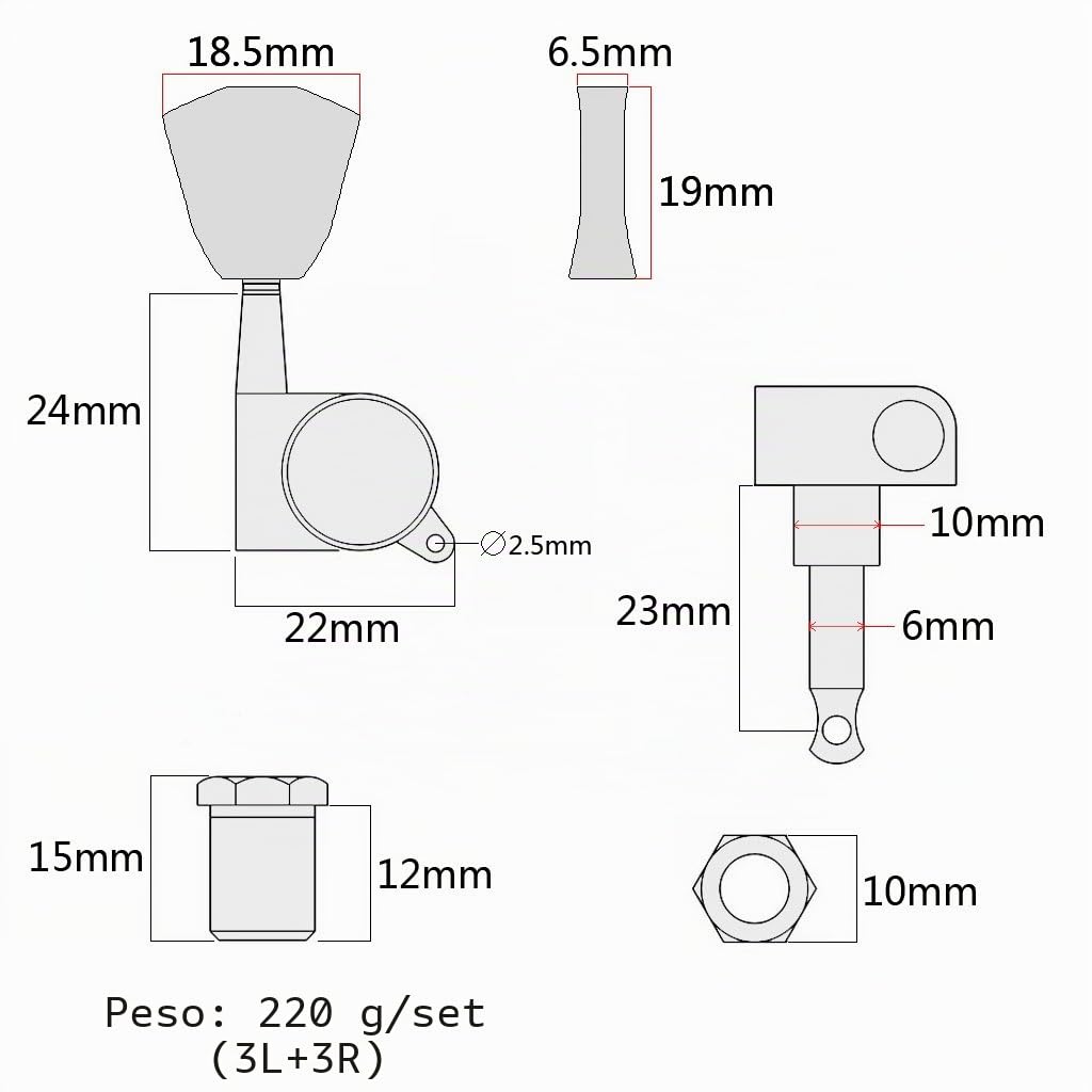 Alnicov 6PCS 3L 3R Chitarra String Tuning Pioli Sigillati Testa Macchina Accordatori Kit Rapporto di 1:18 per Gibson Les Paul Chitarre Acustiche Elettriche
