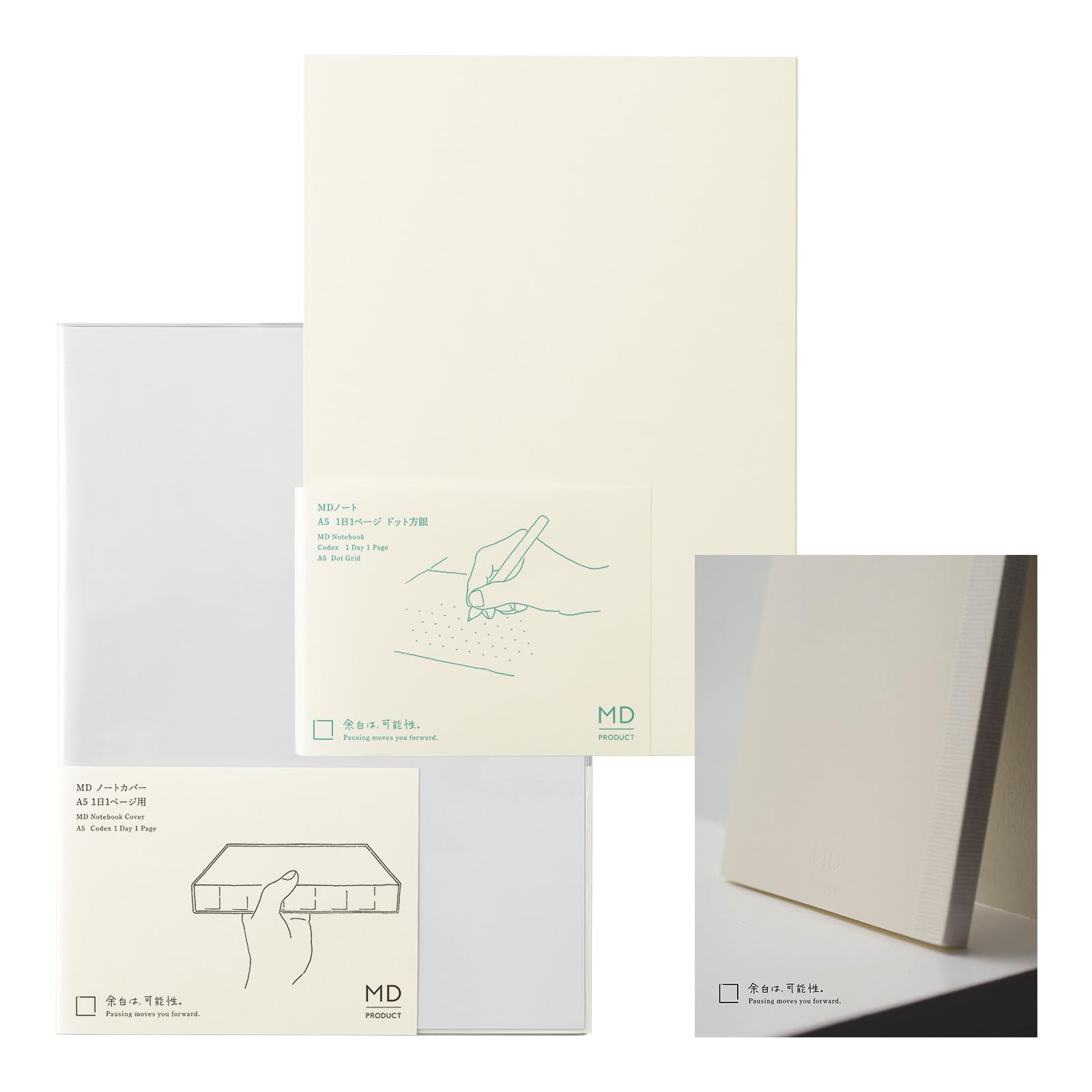 Midori MD PRODUCT 15390006 MD Notebook, A5, 1 Page Per Day, Dotted Grid + Note Cover : Office Products