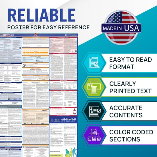 Image of New York 2026 Labor Law Poster - State & Federal Employment Compliance - OSHA, EEOC, FMLA, Minimum Wage- Premium Paper Workplace Poster - Folded & Unlaminated - Envelope Packed - 26 inch x 39.5 inch