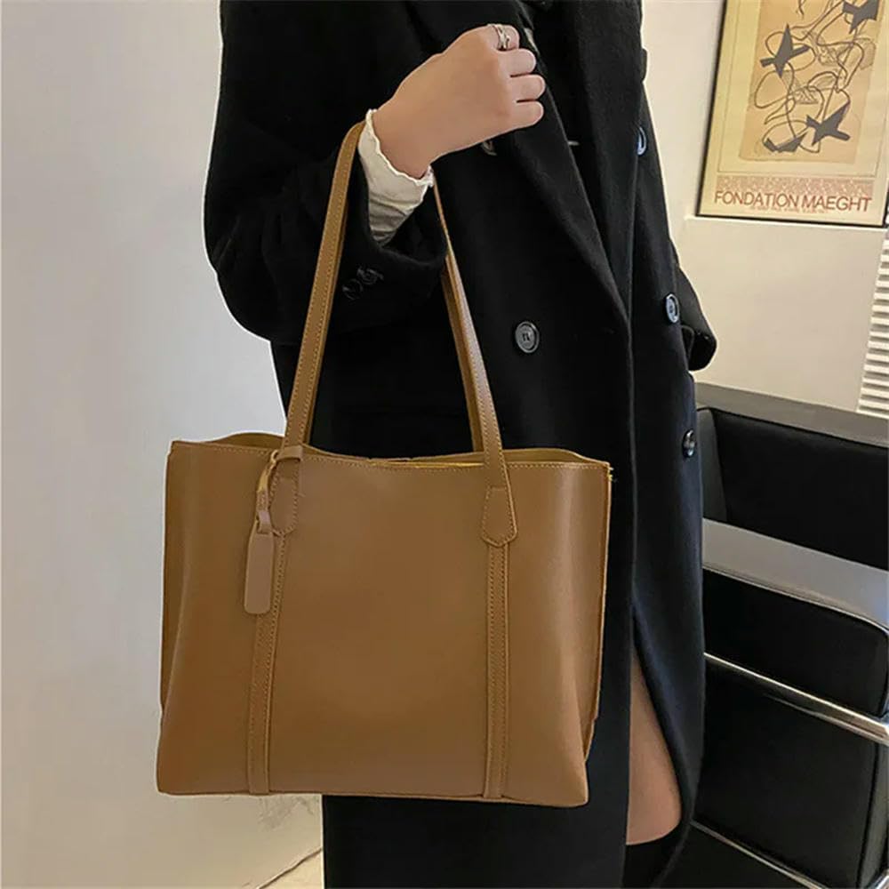 DYRBF - Bolsa de mano de piel sintética suave para mujer, bolsa de hombro de gran capacidad con cremallera superior, bolsa de trabajo ligera para laptop de 14 pulgadas, bolsa con bolsillos para viajes