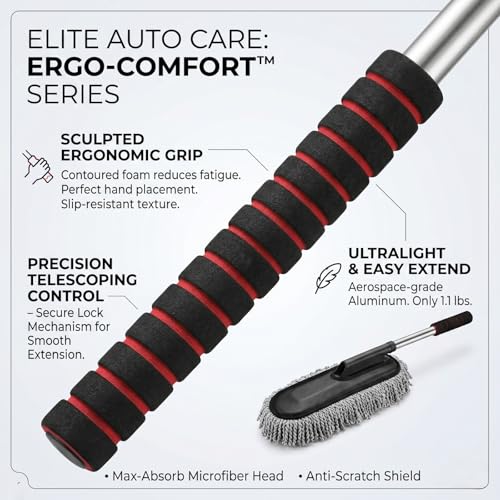Image of Super Soft Microfiber Car Duster Brush for Exterior Interior Cleaner with Extendable Handle (Microfiber Mop Duster, Dusting Tool, Grey Color)(10.6in x 27.5in)
