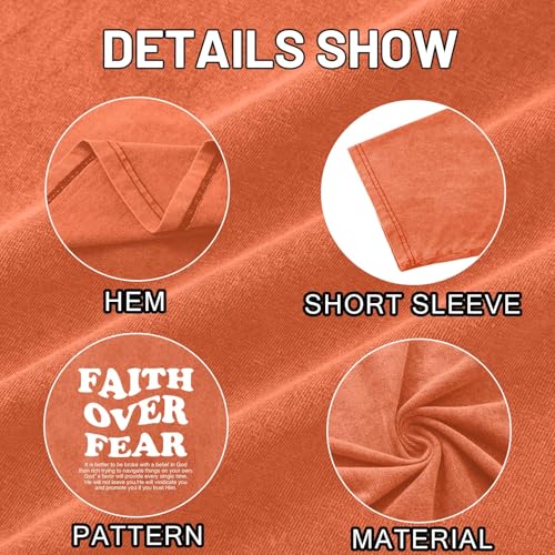 Image of Christian Shirts for Men Faith Over Fear Oversized Shirt Acid Wash Tshirt Graphic Religious T Shirt Bible Verse Tees