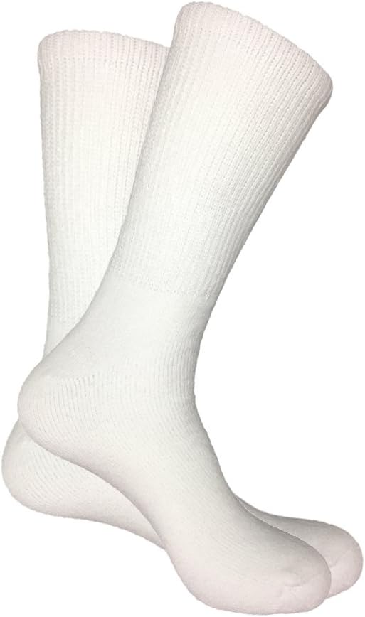 Mens Big and Tall Crew Socks Size 13-15 Loose Top Cotton (6-pairs)