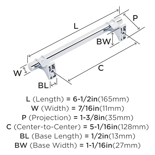 Image of Amerock | Cabinet Pull | Polished Chrome | 5-1 /16 inch (128 mm) Center to Center | Davenport | 1 Pack | Drawer Pull | Drawer Handle | Cabinet Hardware