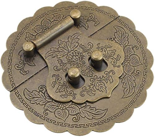 Miniatura 5 de Latón antiguo 3.54"9cm redondo en relieve latón cerrojo hebilla cerradura cerradura gabinete caja muebles Hardware Hasp (dorado)