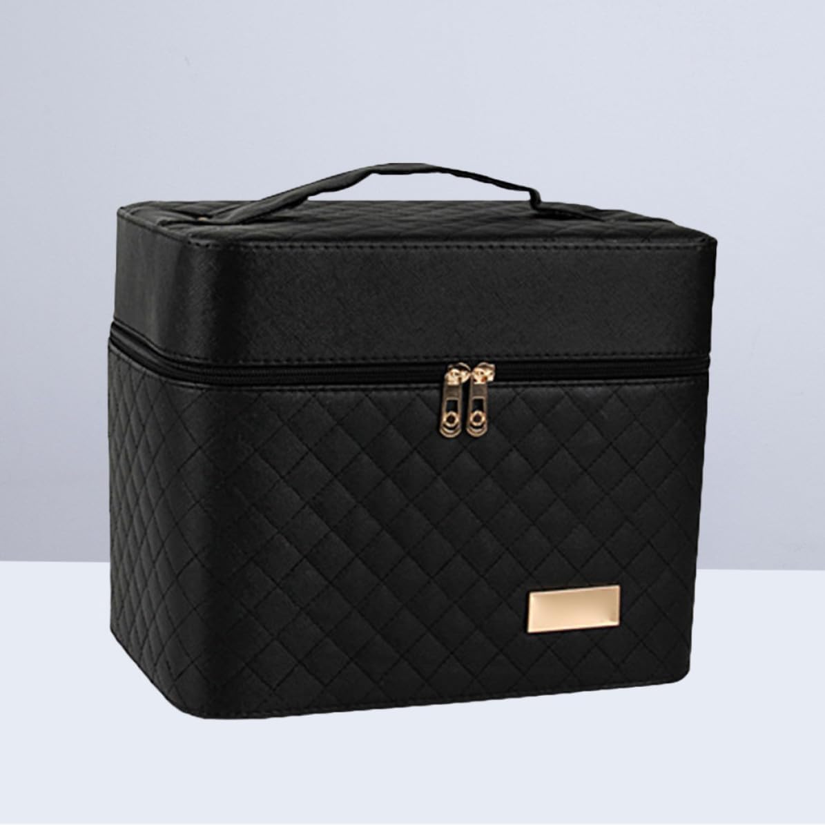 Didiseaon Black Two Layer Cosmetic Train Box PU Makeup Case Organizer