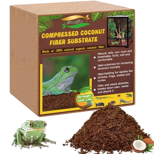 ZeeDix 10LB Compressed Coconut Fiber Substrate, 100% Organic Coco Coir Fiber Brick Husk Substrate Bedding for Reptiles, Geckos, Lizards, Tortoises, Ball Python, Frogs