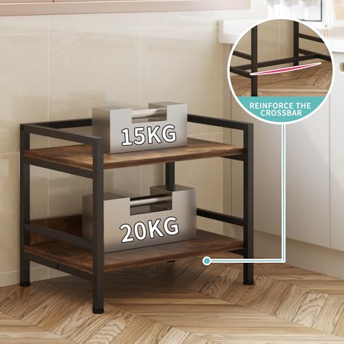 Image of HOME CUBE 2-Tier Metal Storage Shelf with Wooden Shelves, Kitchen Countertop Organizer Rack, Microwave Stand, Standing Shelf Units, Multipurpose Storage Rack for Living Room, Office, Garage, Shops