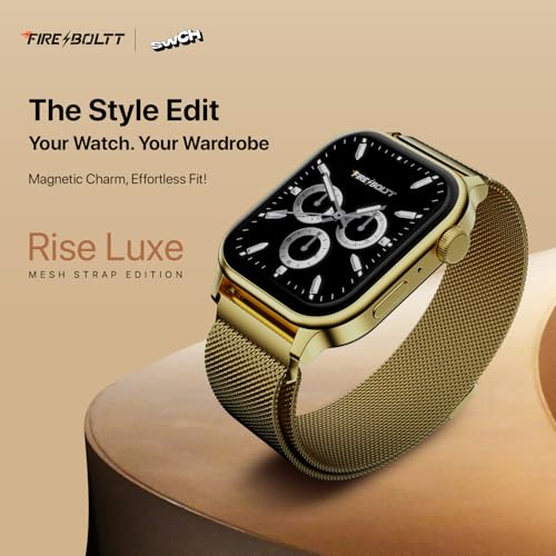 Image of Fire-Boltt Rise Round Smart Watch 1.85″ HD Display with Bluetooth Calling, Rotating Crown, AI Voice Assistant, SpO2 & Heart Rate Monitor, 120+ Sports Modes, IP67 Waterproof Metal Smartwatch - Gold