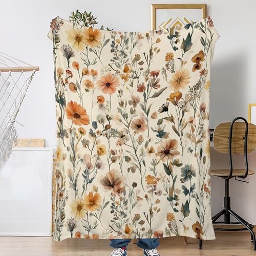 Rustic Floral Sofa Throw Blankets,Retro Farmhouse Flower Soft Cozy Fuzzy Lightweight Travel Blanket,Flannel Fleece Fall Throw Blanket for Couch,Bed,Camping,Movie Nights,Watching TV 50 X 60 Inch