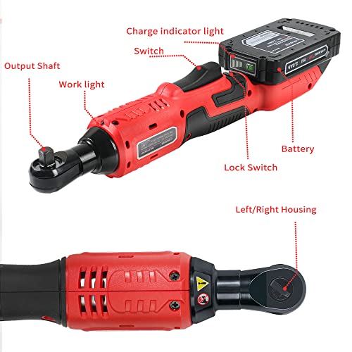 Manusage 3/8" 20V Cordless Electric Ratchet Wrench, 44.25 Ft-Lbs,380Rpm, With 2 X 2.0A Rechargeable Lithium Ion Batteries，Charger And 20V Lithium-Ion Led Work Light #TOP1