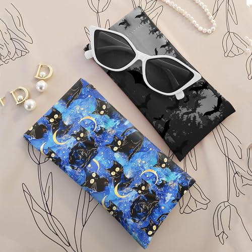 Image of 2 PCS Glasses Case Eyeglass Sunglasses Pouch Squeeze Portable Bag Soft Leather with Cleaning Cloth Women Men Girls