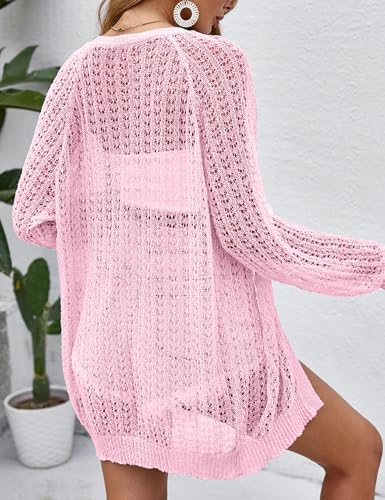 Image of Women Lightweight Cardigans Crochet Summer Boho Knit Thin Long Sleeve Cardigan