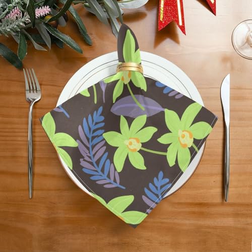 Serviettes de table réutilisables sans pli en polyester 50x50 cm fleur verte
