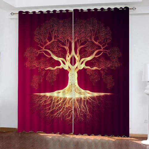 MEVASA Cortina Árbol de la Vida Gótico Cortinas Ocultantes Dormitorio Chico Chico 2 Piezas Cortinas Dormitorio Adolescente Aislamiento Térmico y Reducción del Ruido Cortinas 200x160 cm LxH