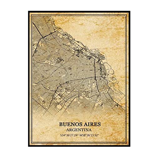Tanokcrs Buenos Aires Argentina Vintage Map Poster Artwork Wall Art City Road Map Print Travel Souvenir Gift Home Decor Unframed #TOP3