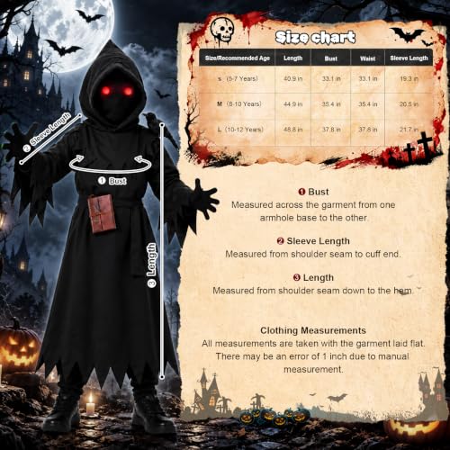 Lucky Merit 27 PCS Grim Reaper Halloween Costume for Kids Ages 5-12 - image 4