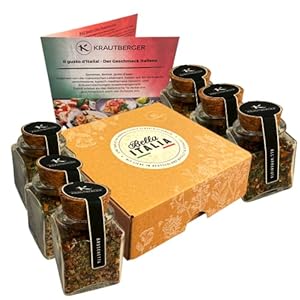 Krautberger BIO Italien italienische Geschenkbox Bella Italia I 6 italienische Kräuter & Gewürze Geschenk Premium Box I…